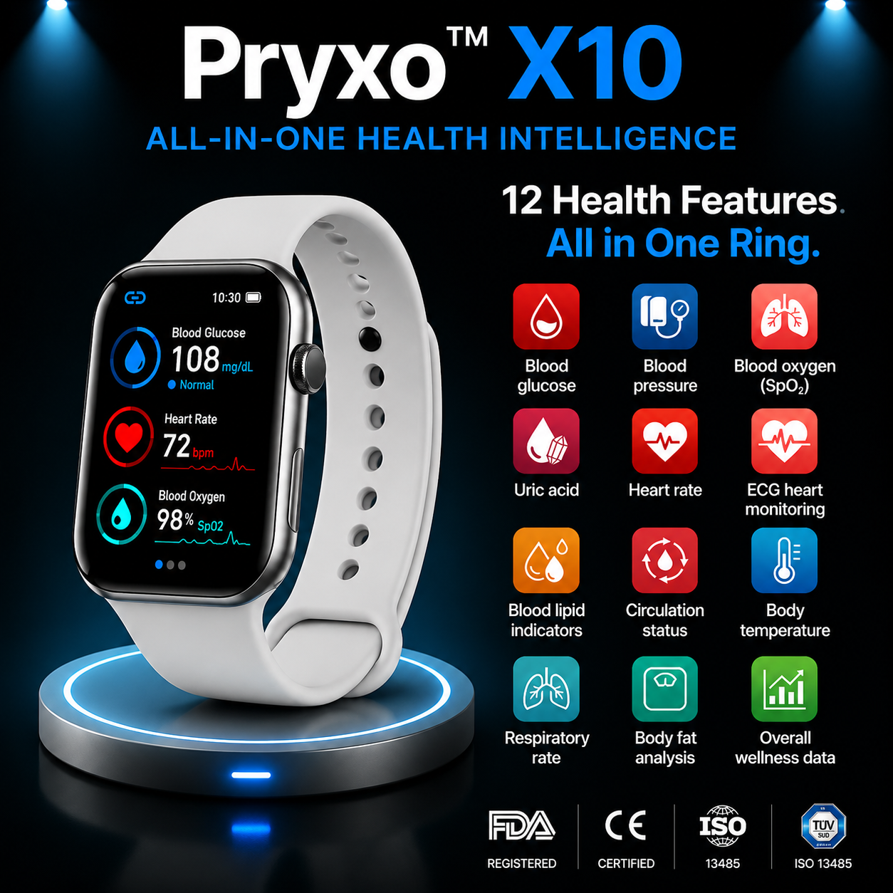 🎉 80% OFF Launch Offer 🔥 Pryxo™ X10 Non-Invasive SmartWatch